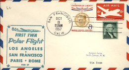 1957-U.S.A. Con Bollo Figurato Verde I^volo Polar Flight TWA San Francisco-Roma  - 2c. 1941-1960 Cartas & Documentos