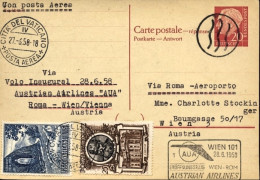 Vaticano-1958 Cat.Pellegrini N.866 Euro 85, I^volo AUA Roma-Vienna Due Valori Su - Luftpost