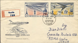 1957-Cecoslovacchia Catalogo Pellegrini N.769 Euro 90, I^volo C.S.A.Praga Roma D - Aerogramme