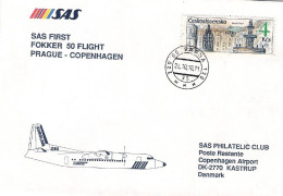 1990-Cecoslovacchia I^volo SAS Praga-Copenhagen,al Verso Bollo D'arrivo - Aerogramas