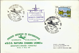 1987-cachet Natura S.o.s. Uomo Giornata Ecologica Corriere Aereo Postale Dell'ae - 1981-90: Marcophilie