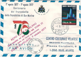 1977-San Marino Aerogramma Volo Postale Bresso-Velate Bollo Posta Trasportata Co - Corréo Aéreo