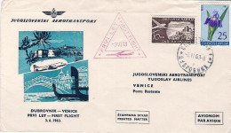 1963-Jugoslavia J.A.T. I^volo Dubrovnik Venezia Del 3 Giugno - Poste Aérienne