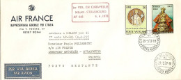 Vaticano-1972 Air France I^volo Caravelle Milano Strasburgo Del 4 Aprile (5 Pezz - Poste Aérienne