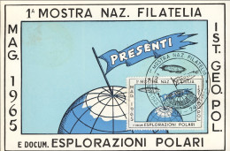 1965-cartolina Illustrata + Erinnofilo Prima Mostra Nazionale Filatelica Ist.Geo - Erinnofilie