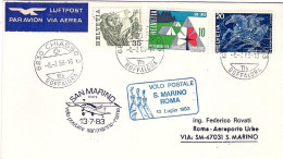 1983-Svizzera Volo Postale San Marino Roma Del 13 Luglio - 1981-90: Marcofilie