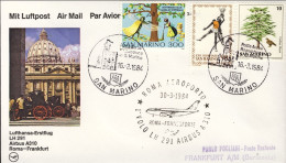 1984-San Marino I^volo Lufthansa LH 291 Roma Francoforte Del 30 Marzo - Poste Aérienne