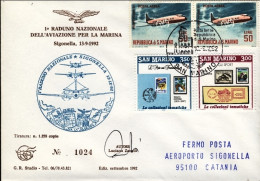 1992-San Marino Aerogramma I^ Raduno Nazionale Dell'aviazione Per La Marina Sigo - Corréo Aéreo