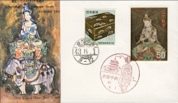 1968-Giappone Japan 15y.+50y." Tesori Nazionali-Era Heian" Su Fdc Con Foglietto  - FDC