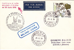 1979-San Marino Aerogramma Percorso Milano Coira Del 28 Aprile - Corréo Aéreo