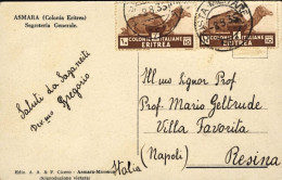 1935-Asmara (Colonia Eritrea) Segreteria Generale, Cartolina Diretta In Italia A - Eritrea