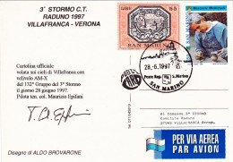 1997-San Marino Cartolina Ufficiale Volata Sui Cieli Di Villafranca Con Velivolo - Posta Aerea