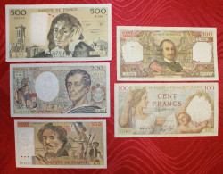 Lot De 5 Billets : 500 Francs Pascal, 200 F Et 3x100 Francs. - Unclassified