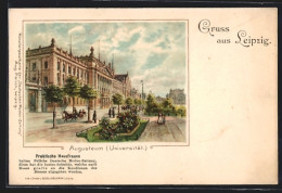 Lithographie Leipzig, Augusteum (Universität) Mit Strasse  - Leipzig