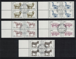 Bulgaria Ducks Birds Horse Farm Animals 5v Blocks Of 4 1991 Canc SG#3728=3735 MI#3923-3927 - Gebruikt