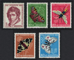Switzerland Butterflies 5v Moths Wasp Pro Juventute 1955 Def 1955 SG#J157-J161 Sc#B247-B251 - Gebraucht