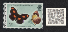 Belize Butterfly 'Catonephele Numilia Dirce' 3c Watermark Ww12 Sideways 1974 MNH SG#383 - Belize (1973-...)