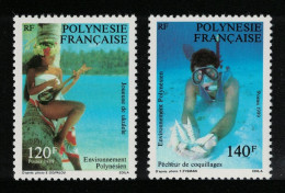 Fr. Polynesia Music Diving Shells Polynesian Environment 2v 1989 MNH SG#560-561 - Ungebraucht