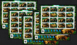 Guyana WWF Bush Dog 5 Sheetlets Of 4 Sets REPRINT [A] 2011 MNH SG#6752-6755 - Guyane (1966-...)