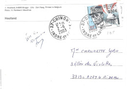 TIMBRE  N° 3554 - FRANCE SLOVAQUIE  -TARIF DU 1 6 03 AU 28 2 05   -SEUL SUR LETTRE  -  2003 - CACHET RECETTE RA 9 CHINON - Posttarieven