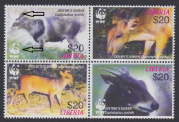 Liberia WWF Duikers 4v Block 2*2 ERROR Double Logo 2005 MNH MI#5100F-5103 Sc#2370 A-d - Liberia