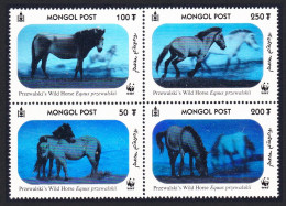 Mongolia WWF Przewalski's Horse 4 Hologram Stamps Block Of 4 2000 MNH SG#2857-2860 MI#3126-3129 Sc#2441 A-d - Mongolie