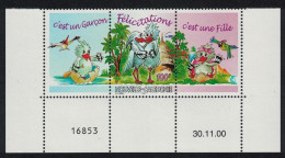 New Caledonia Kagu Birds Greetings Stamp 100f + 2 Labels Strip Date Number 2000 MNH SG#1222 MI#1126 - Nuevos