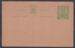 Inde British India Mint Unused Half Anna King George V Postcard, Post Card, Postal Stationery - 1911-35 Roi Georges V