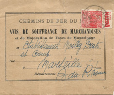 FRANCE ANNEE 1931 TP  N°272 AVEC BANDE PUBLICITAIRE SUR AVIS DE SOUFFRANCE DE MARCHANDISES MARSEILLE 3 1 32 TB - Lettres & Documents