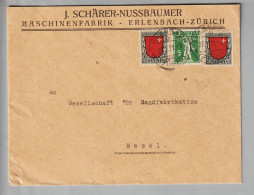 CH Heimat ZH Erlenbach 1921-01-27 Brief Nach Basel Mit 2x7.5Rp. (Schwyz) + 5Rp. Tellknabe - Cartas & Documentos