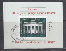 Bulgaria 1991 - 100 Years Of The Brandenburg Gate, Mi-Nr. Bl. 217B, Imperforated, Used - Used Stamps