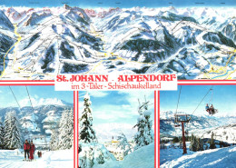 ST. JOHANN IN TIROL, MULTIPLE VIEWS, ARCHITECTURE, CHURCH, MOUNTAIN, SKI RESORT, SKI LIFT, MAP, AUSTRIA, POSTCARD - St. Johann In Tirol