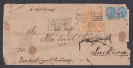 Inde India 1860's Used Registered Cover East India Queen Victoria Stamps, 2 Anna Block Of 4, Lucknow, M-7 Postmark - 1858-79 Kolonie Van De Kroon