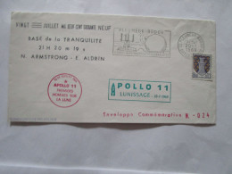 Enveloppe Commemorative Base De La Tranquilité 21h 20m 19s N.ARMSTRONG-E.ALDRIN Apollo 11 Alunissage 20/07/69 - Amérique Du Nord