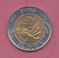 Italia, 1998- 500 Lire FAO - IFAD- Circulating Commemorative Coin- Bimetallic Bronzital Center In Acmonital Ring - 500 Lire