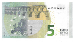 (Billets). 5 Euros 2013 Serie ND, N022E2 Signature Christine Lagarde N° ND 2507346241 UNC - 5 Euro