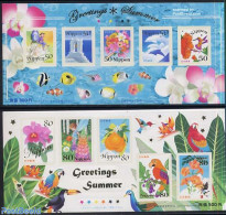 Japan 2006 Summer Greetings 10v In 2 S/s S-a, Mint NH, Nature - Various - Birds - Fish - Flowers & Plants - Parrots - .. - Nuevos