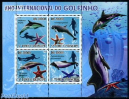 Sao Tome/Principe 2008 Dolphins 4v M/s, Mint NH, Nature - Sport - Sea Mammals - Diving - Immersione