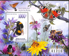 Hungary 2021 Pollinating Insects S/s, Mint NH, Nature - Bees - Flowers & Plants - Insects - Neufs