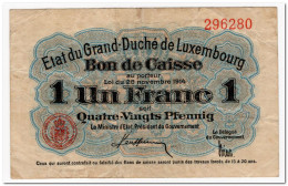 LUXEMBOURG,1 FRANC,L.1914,P.21,FINE - Luxemburgo