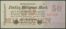 Dt. Reich 50 Millionen Mark 1923, DEU-109c KN 8-stellig, Gebraucht (K1300) - 50 Mio. Mark