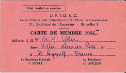 U.F.I.D.E.C. Union Féminine Pour L'Information Et La Défense Du Consommateur 21, Boulevard De L'Empereur Bruxelles 1 - Cartes De Membre