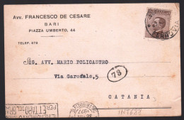 BARI - 1927 - CARTOLINA INTESTATA - AVVOCATO   FRANCESCO DE CESARE(INT688) - Magasins