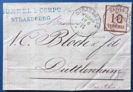 ALSACE LORRAINE Lettre N°5b (BUR RENV) Oblit CAD Allemand STRASSBURG IM ELSSAS Du 19 6 1871 Pour DUTTLENHEIM TTB - Lettres & Documents