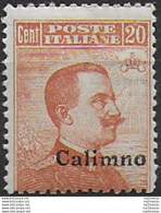 1921-22 Egeo Calino 20c. Arancio Mc MNH Sassone N. 11 - Altri & Non Classificati