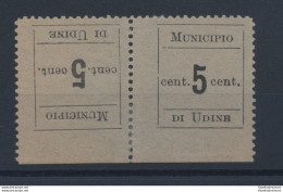 1918 Municipio Di Udine , 5 Cent Nero Su Carta Verde Azzurra, Tete-Beche - Orizz - Otros & Sin Clasificación