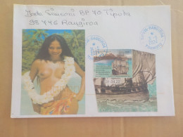 A SAISIR - POLYNESIE FSE TAHITI - VAHINE SEINS NUS - ENVELOPPE TIMBREE - MARCOPHILIE CACHET POSTAL BLEU TIPUTA TUAMOTU - Covers & Documents