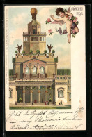 Lithographie München, II. Kraft- Und Arbeitsmaschinen-Ausstellung 1898, Mittelbau, Engelchen  - Tentoonstellingen