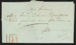 L. Datée 1779 DAMME Avec Port "IIII" à La Craie Rouge Pour GENT (verso : Marque De Messager VD) - 1714-1794 (Paises Bajos Austriacos)