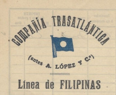 NAVIGATION 1914 ENTETE PAVILLON HOUSEFLAG BILL OF LADING Compania Trasatlantica Cadiz Pour Singapour V.HISTORIQUE - España
